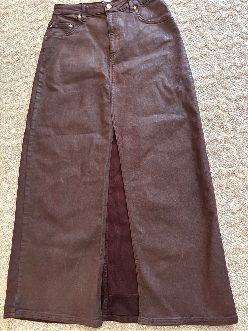 Pilcro Chocolate Brown Maxi Skirt with Front Slit